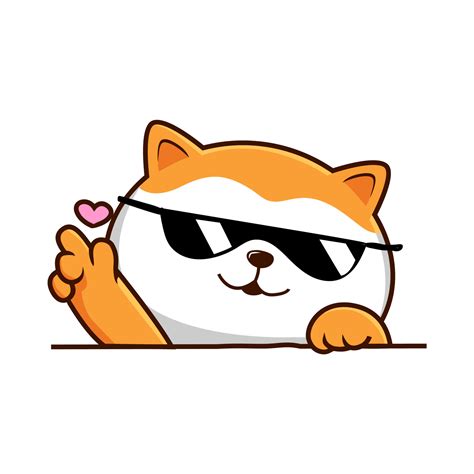 Cat White Orange with Sunglasses Cartoon - Cool Cat Behind Wall Vector ...