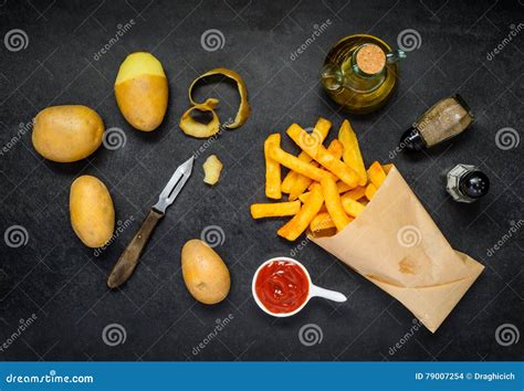 French Fries with Cooking Ingredients and Condiments Stock Photo ...