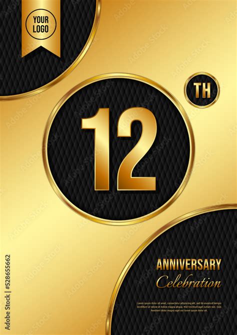 12 Year Anniversary celebration template design. Golden Anniversary ...