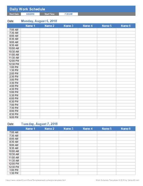 Work Schedule Template for Excel