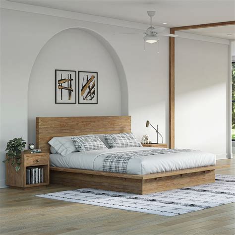 Britain Rustic Teak Wood Platform Bed Frame