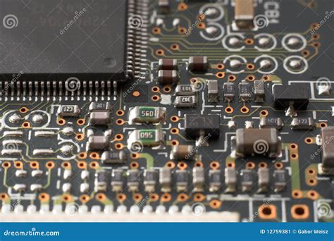 Circuit Board With Resistors And Microprocessors Stock Image - Image ...