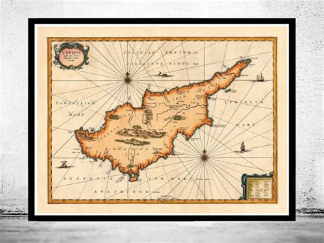 Old Map of Cyprus 1653 | Vintage Poster Wall Art Print | - 18x24 | Old ...