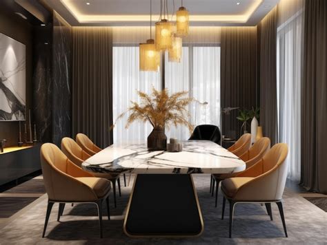 Premium AI Image | Luxury dining room with a marble table plush chairs ...