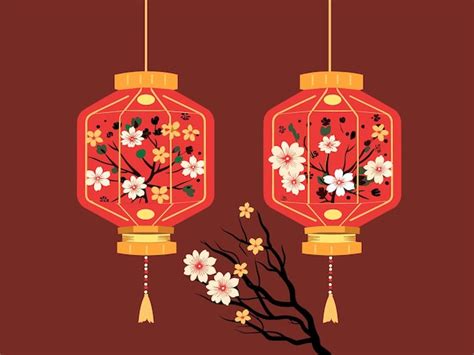 Premium Vector | Lanterns adorning lunar new year