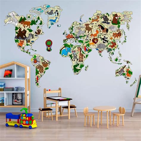 3D Wooden World Map Puzzle - World Map Animals XXL | Wooden.City