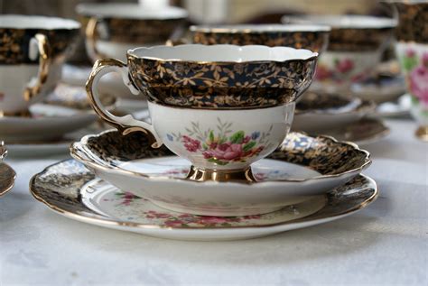 21 piece black gold floral china tea set by teresamarymurphy