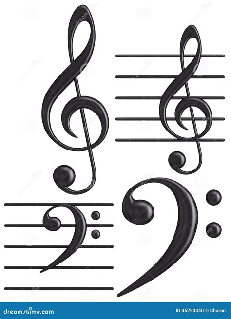 3D Black G And F Clef Musical Symbols Stock Photo - Image: 46290440