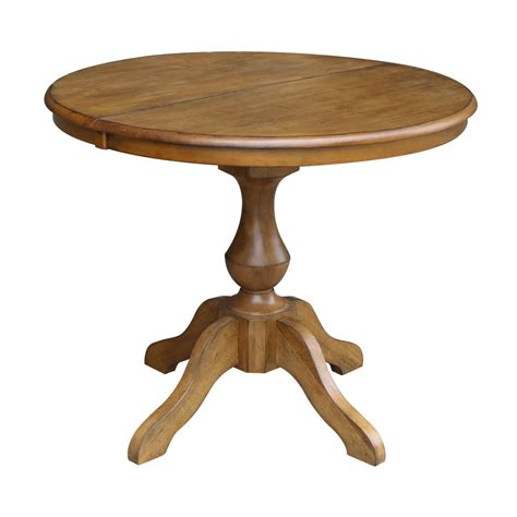 36" Round Top Pedestal Dining Table with 12" Leaf - Pecan - Walmart.com ...