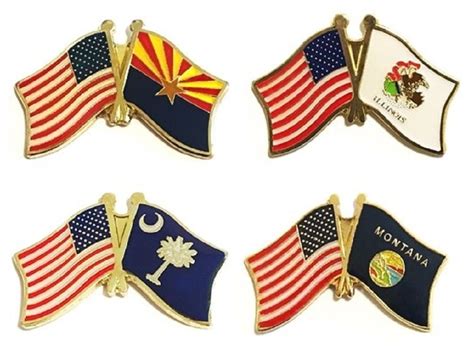 State/US Double Flag Pin Set| World Flag Pins