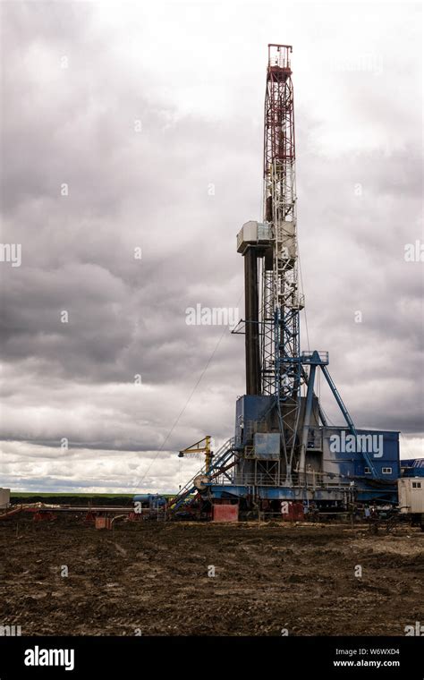 Oil drilling rig on the field.Oil field, Onshore drilling rig around ...