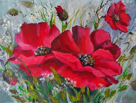 Poppy Oil Painting Vivid Wall Art Picture Original Floral oil | Etsy