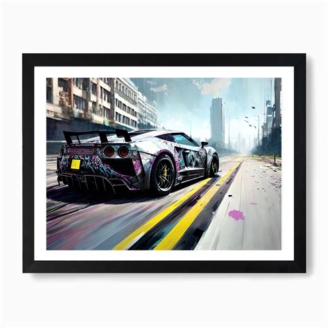 Car Driving Down A City Street Art Print by Noctarius - Fy