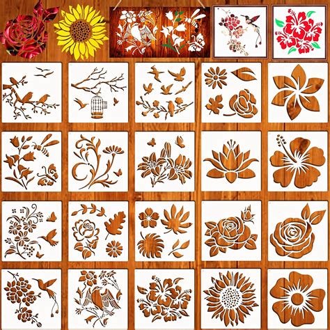 Yhslmh 20-Piece Reusable Flower Stencils for Wood & Canvas India | Ubuy