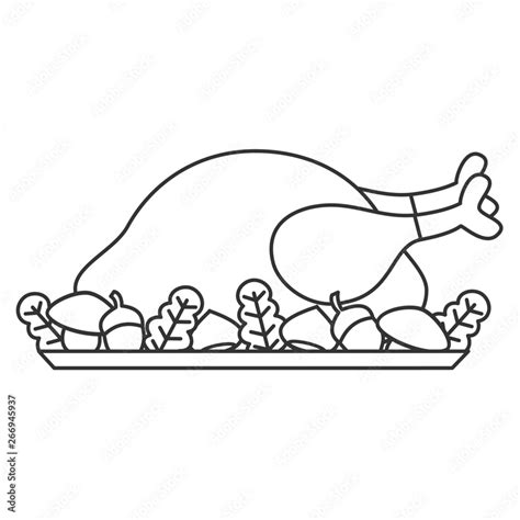 cute cartoon black and white thanksgiving day roasted turkey vector ...