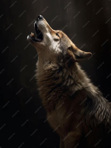 Premium AI Image | Wolf howling in the dark with a black background