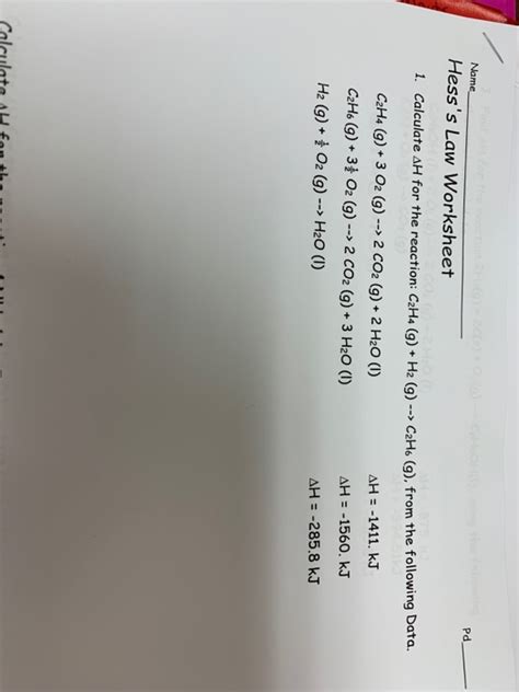 Solved Pd Name Hess's Law Worksheet Calculate ΔΗ for the | Chegg.com