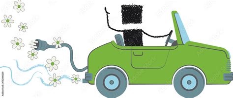 Eco car, stick figure. Illustration of a stick figure driving an ...