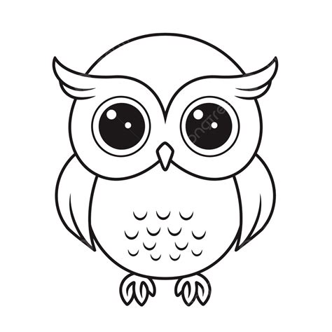 Black And White Coloring Of An Owl With Big Eyes Outline Sketch Drawing ...