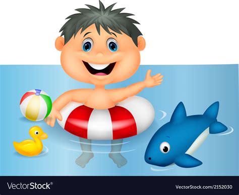 Boy cartoon floating with inflatable ring Vector Image