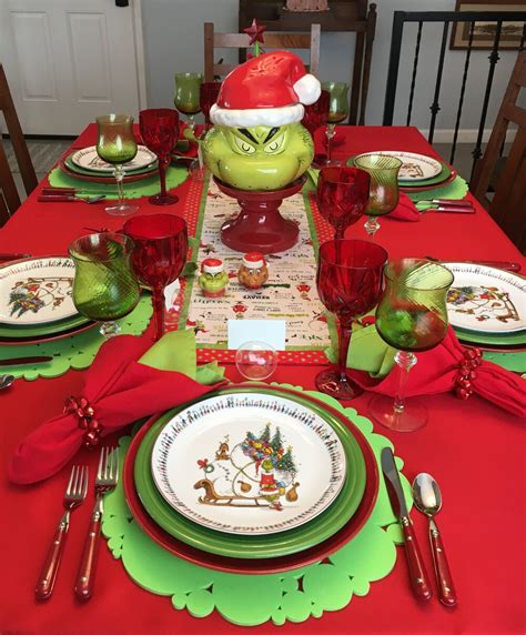 Grinch tablescape, table setting, red and green, Christmas, for more ...