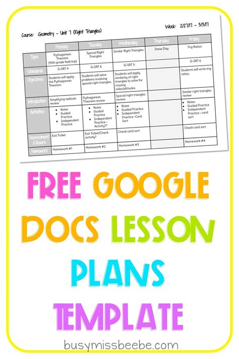 Weekly Lesson Plan Template Google Docs - Best Printable Resources