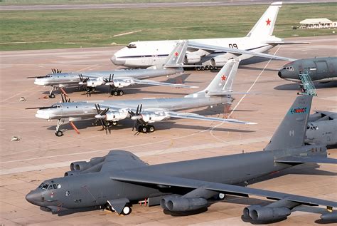 Two Tu-95 bombers and an An-124 transport aircraft of the Russian ...