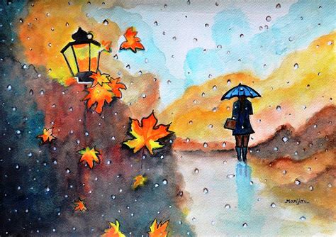 Autumn Rain watercolor painting Painting by Manjiri Kanvinde