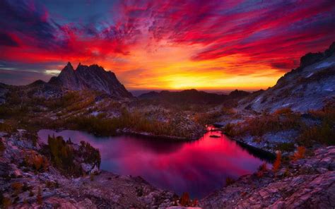 Download Lake Landscape Mountain Sky Earth Nature Sunset Image