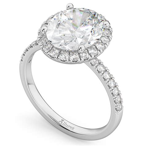 Oval Cut Halo Lab Grown Diamond Engagement Ring 14K White Gold 3.51ct ...