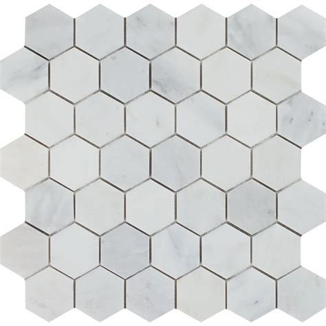 2 x 2 Honed Oriental White Marble Hexagon Mosaic Tile - Tilephile