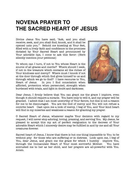 NOVENA PRAYER TO THE SACRED HEART OF JESUS