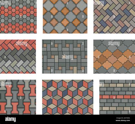 Seamless stone tiles pavement vector set. landscape design elements ...