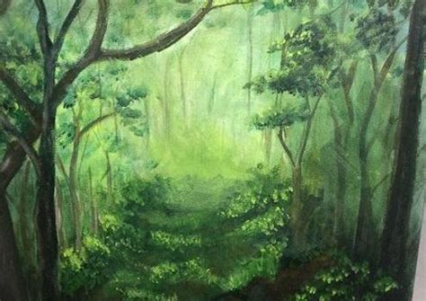 Step By Step Forest Acrylic Painting By Artist Mahith - Fine Art Blogger