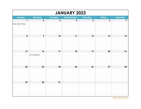 Free Download 2023 Excel Calendar large boxes in the grid (horizontal)