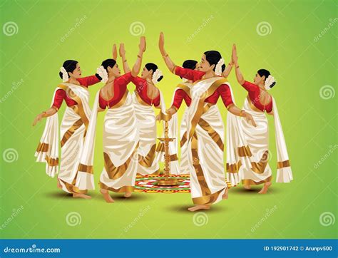 Happy Onam Greetings.Thiruvathira,a Traditional Dance from Kerala Stock ...