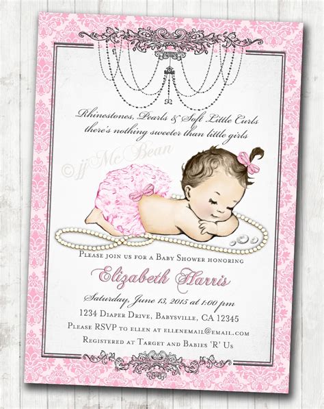 Girl Baby Shower Invitation for baby girl Pink & Silver