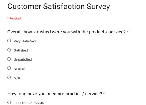 Customer Satisfaction Survey: Google Form Template by w3resource