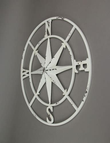 Distressed Metal Compass Rose Indoor/Outdoor Wall Hanging - White ...