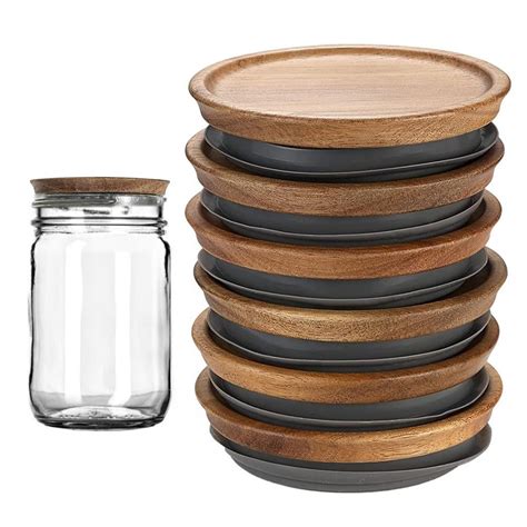 Mason Jar Lids | 6 Pack Mason Jar Lids Wide Mouth With Wood | Wide ...