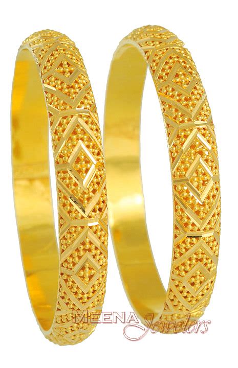 Gold Bangles - BaGo3282 - 22Kt Gold handmade bangles with intricate ...