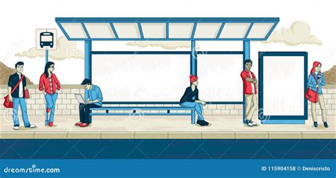 Cartoon People Waiting For Bus. Vector Illustration | CartoonDealer.com ...