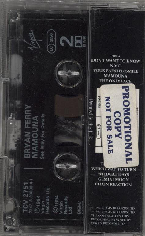 Bryan Ferry Mamouna UK Promo Cassette album — RareVinyl.com