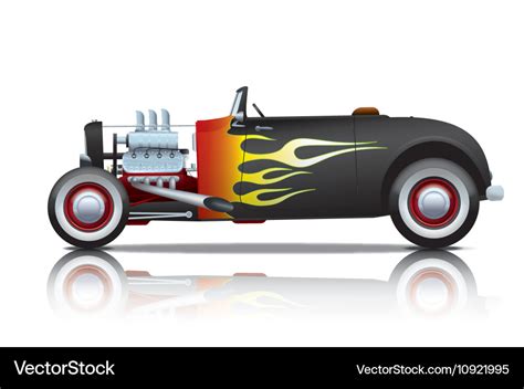 Black vintage hot rod with flames Royalty Free Vector Image