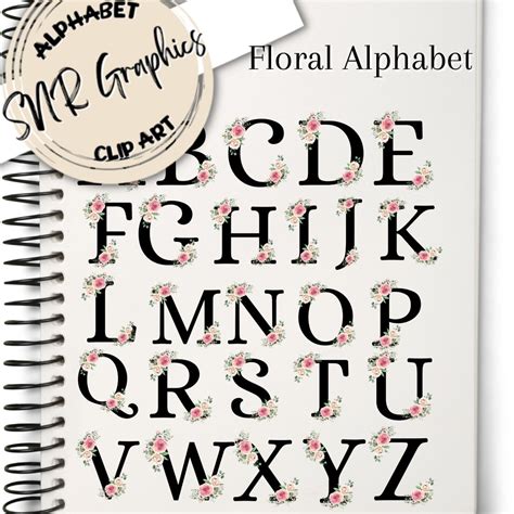 Alphabet Clipart, Letter Clipart, Floral Font, Clipart Bundle, Alphabet ...