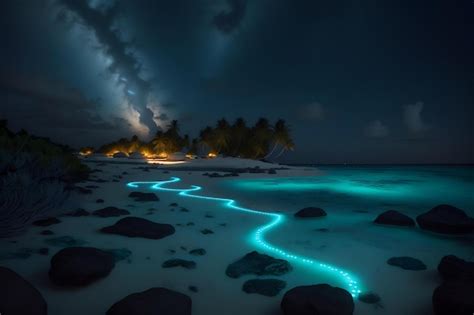 Premium AI Image | An illustration of the Bioluminescence shore in maldives