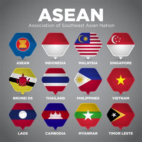 ASEAN Pin Point Nation Flags 695271 Vector Art at Vecteezy