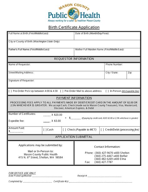 Mason County, Washington Birth Certificate Application Form - Fill Out ...