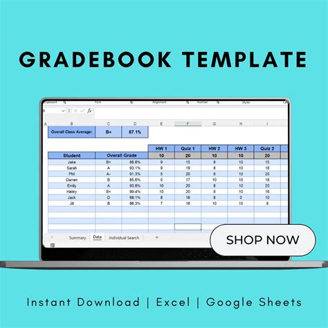 Student Gradebook Template for Excel, Teacher Gradebook Spreadsheet ...