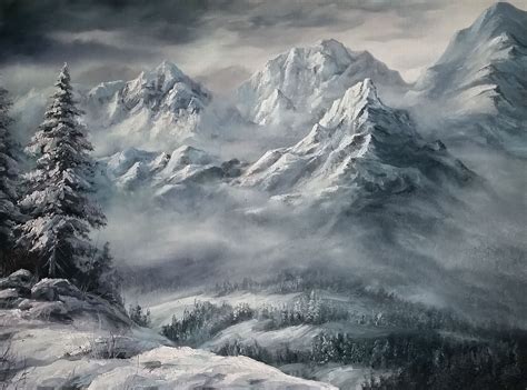 "Snowy Mountains" Oil Painting by Kevin Hill Watch short oil painting ...